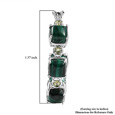 Karis African Malachite and Peridot 19.60 ctw Hoop Earrings in Platinum Bond
