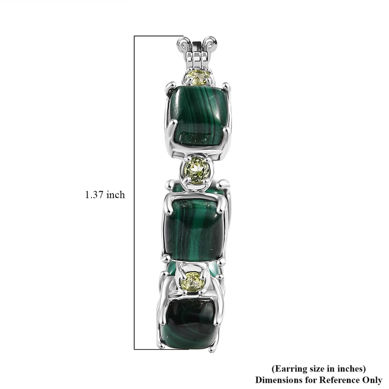 Karis African Malachite and Peridot 19.60 ctw Hoop Earrings in Platinum Bond