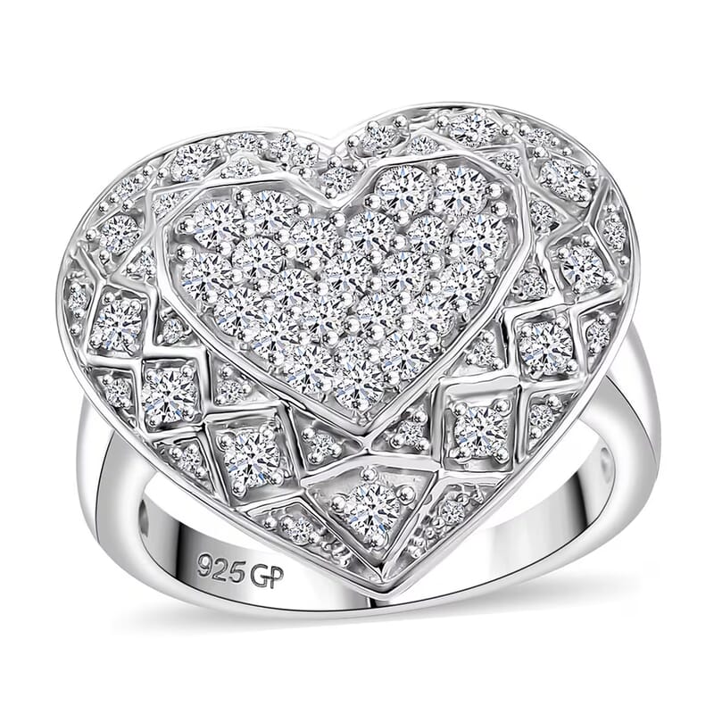 GP Lab Grown Diamond SI 1.00 ctw Heart Ring in Rhodium Over Sterling Silver (Size 10.0)