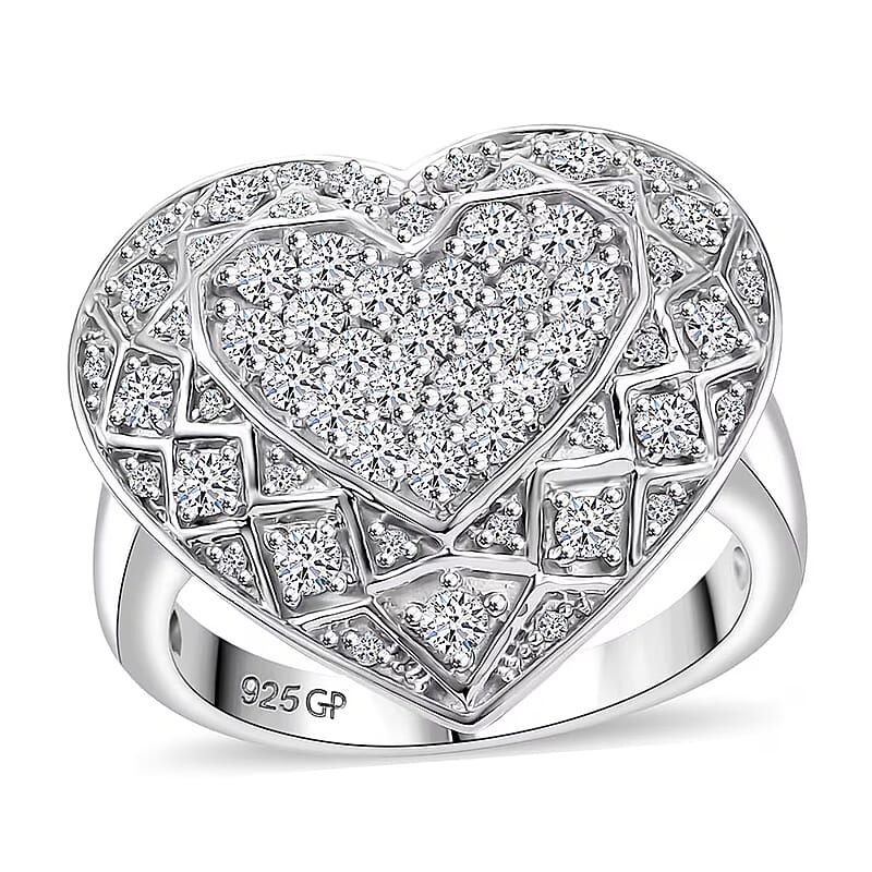 GP Lab Grown Diamond SI 1.00 ctw Heart Ring in Rhodium Over Sterling Silver (Size 10.0)