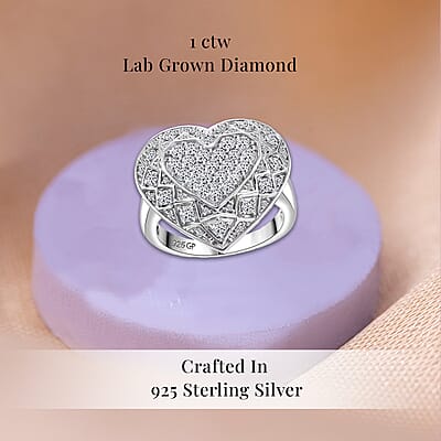 GP Lab Grown Diamond SI 1.00 ctw Heart Ring in Rhodium Over Sterling Silver (Size 10.0)