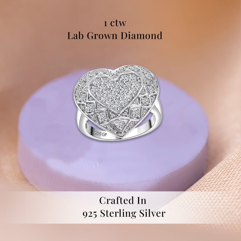 GP Lab Grown Diamond SI 1.00 ctw Heart Ring in Rhodium Over Sterling Silver (Size 10.0)