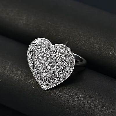 GP Lab Grown Diamond SI 1.00 ctw Heart Ring in Rhodium Over Sterling Silver (Size 10.0)
