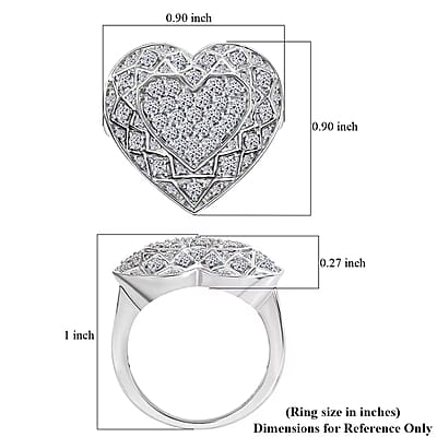 GP Lab Grown Diamond SI 1.00 ctw Heart Ring in Rhodium Over Sterling Silver (Size 10.0)
