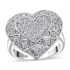 GP Lab Grown Diamond SI 1.00 ctw Heart Ring in Rhodium Over Sterling Silver (Size 5.0)