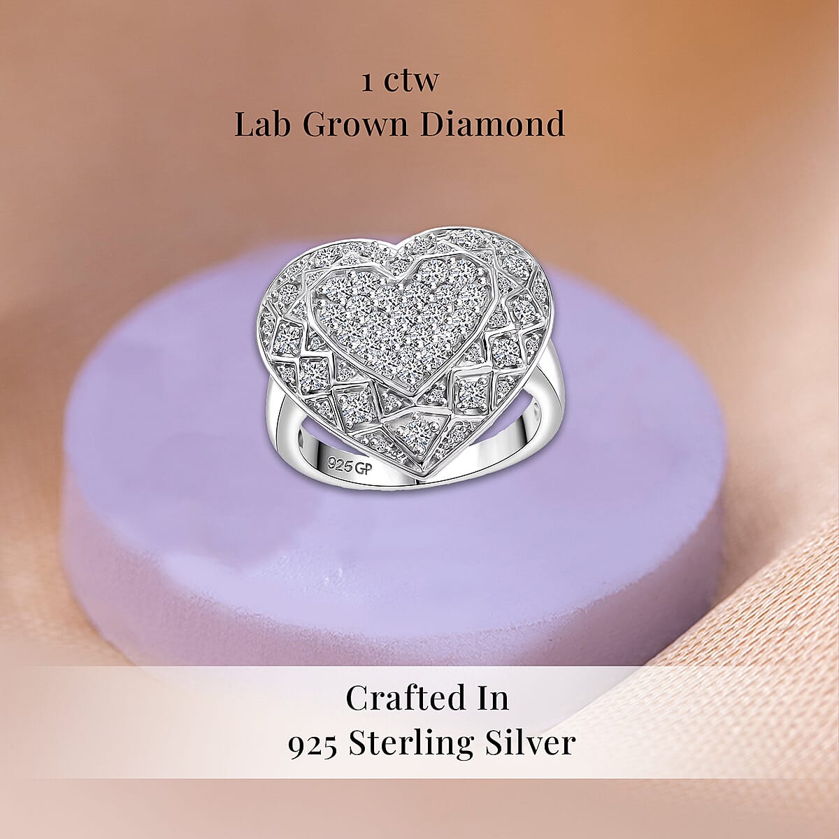 GP Lab Grown Diamond SI 1.00 ctw Heart Ring in Rhodium Over Sterling Silver (Size 6.0) image number 2