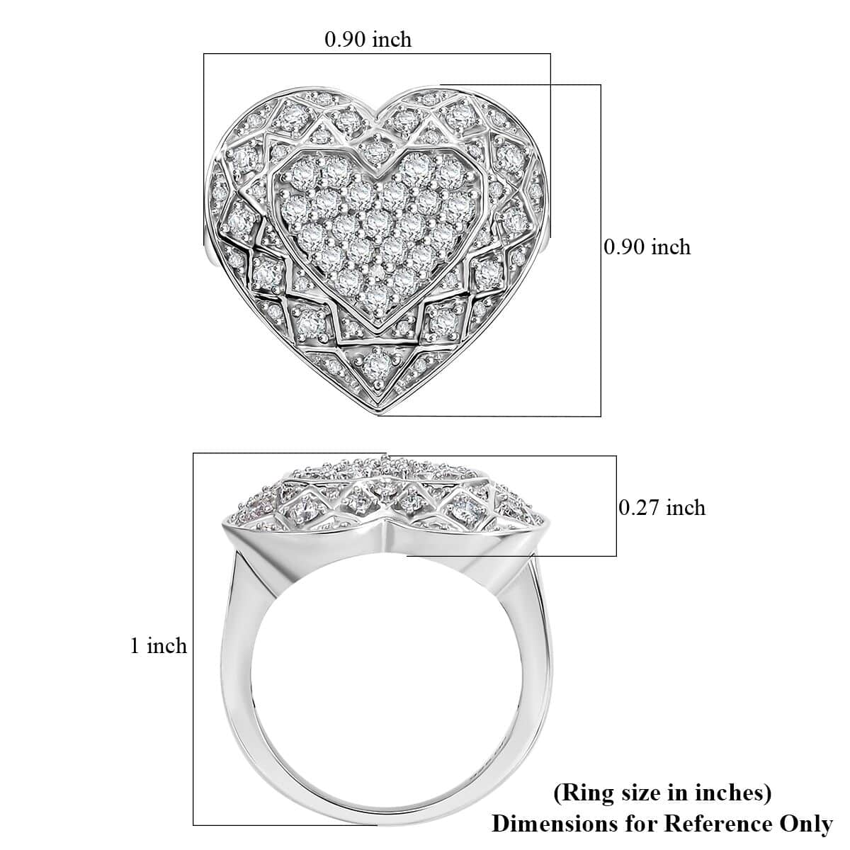 GP Amore Collection Luxuriant Lab Grown Diamond SI 1.00 ctw Heart Ring in Rhodium Over Sterling Silver (Size 7.0) image number 5