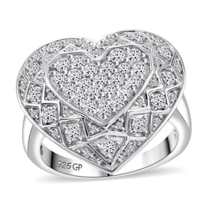 Luxuriant Lab Grown Diamond SI 1.00 ctw Heart Ring in Rhodium Over Sterling Silver (Size 8.0)