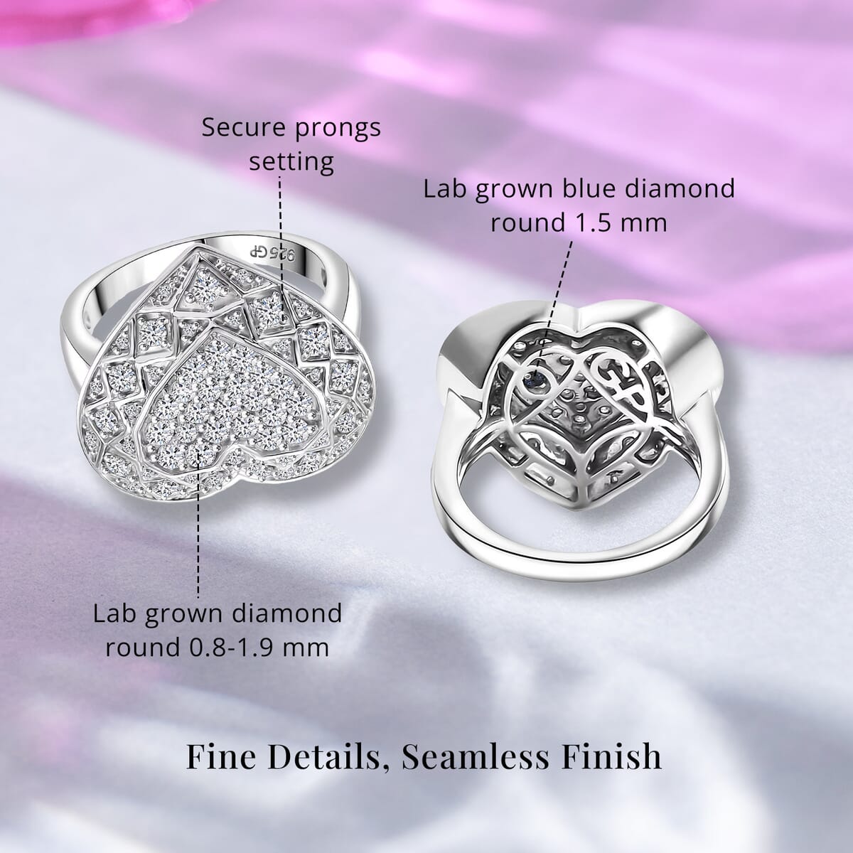 Luxuriant Lab Grown Diamond SI 1.00 ctw Heart Ring in Rhodium Over Sterling Silver (Size 8.0) image number 5