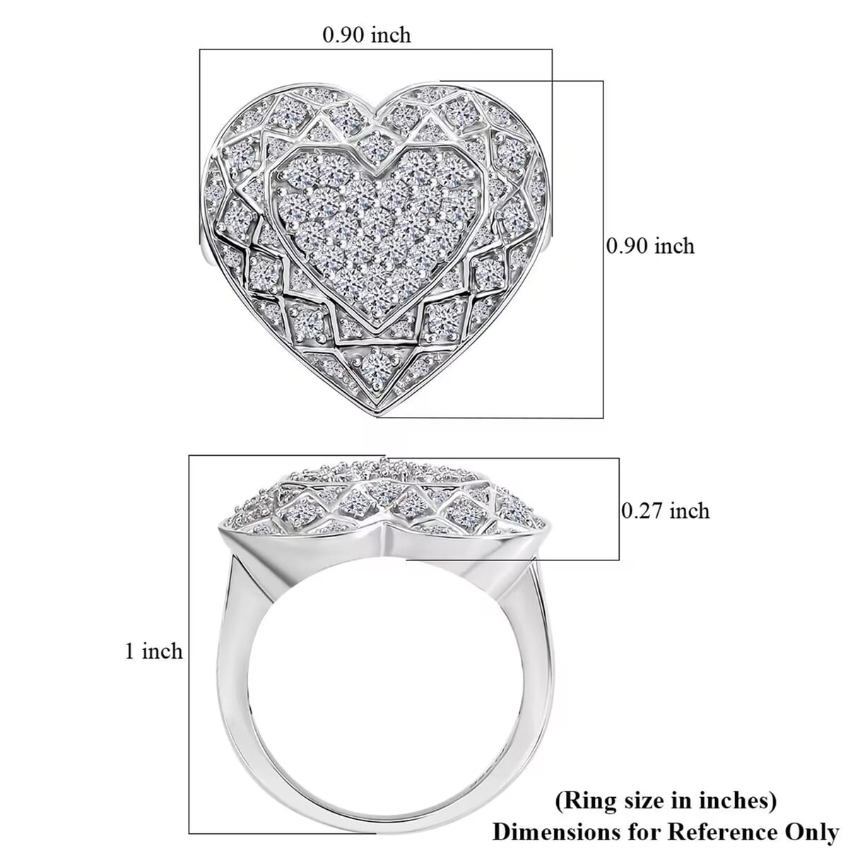 Luxuriant Lab Grown Diamond SI 1.00 ctw Heart Ring in Rhodium Over Sterling Silver (Size 8.0) image number 8