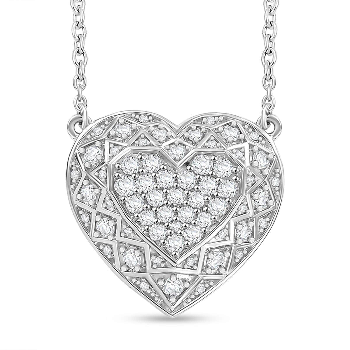 GP Amore Collection Luxuriant Lab Grown Diamond SI 1.00 ctw Heart Necklace in Rhodium Over Sterling Silver 18 Inches image number 0