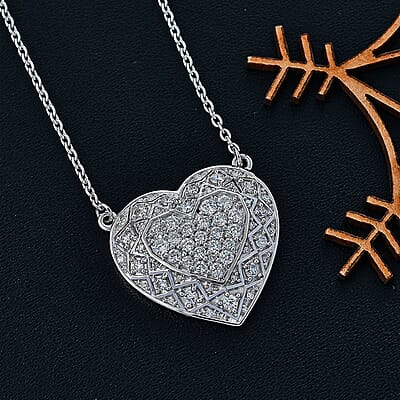 GP Amore Collection Lab Grown Diamond SI 1.00 ctw Heart Necklace in Rhodium Over Sterling Silver 18 Inches