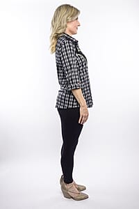Tamsy Black Plaid Crystal Leaf Button-Up Collared Blouse &ndash; S/M