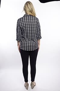 Tamsy Black Plaid Crystal Leaf Button-Up Collared Blouse &ndash; S/M