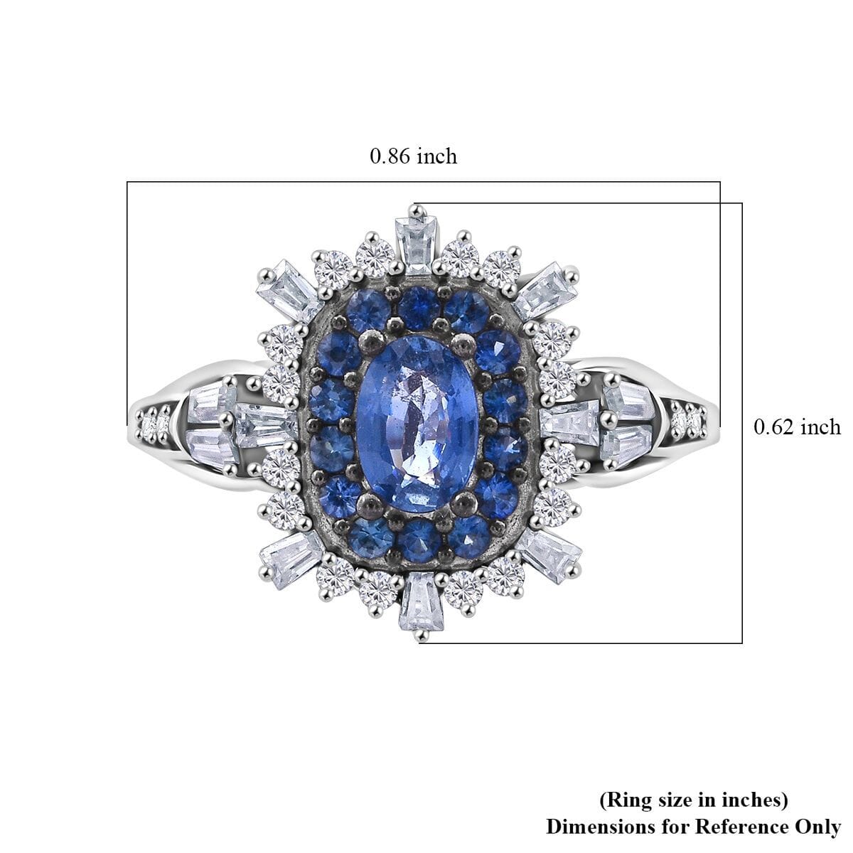 Ceylon Blue Sapphire and Moissanite 1.40 ctw Firecracker Ring in Rhodium Over Sterling Silver (Size 10.0) image number 5