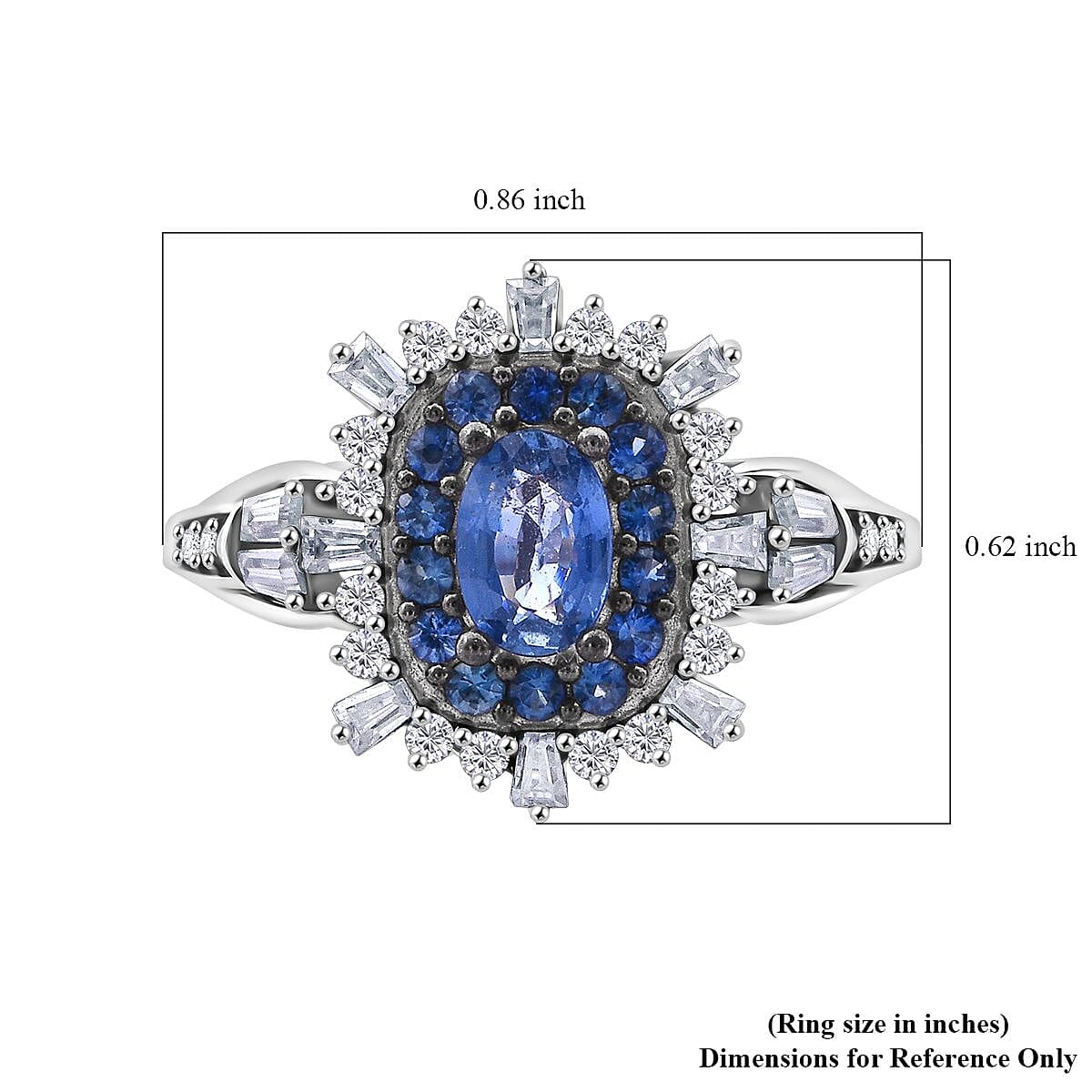 Ceylon Blue Sapphire and Moissanite 1.40 ctw Firecracker Ring in Rhodium Over Sterling Silver (Size 6.0) image number 5