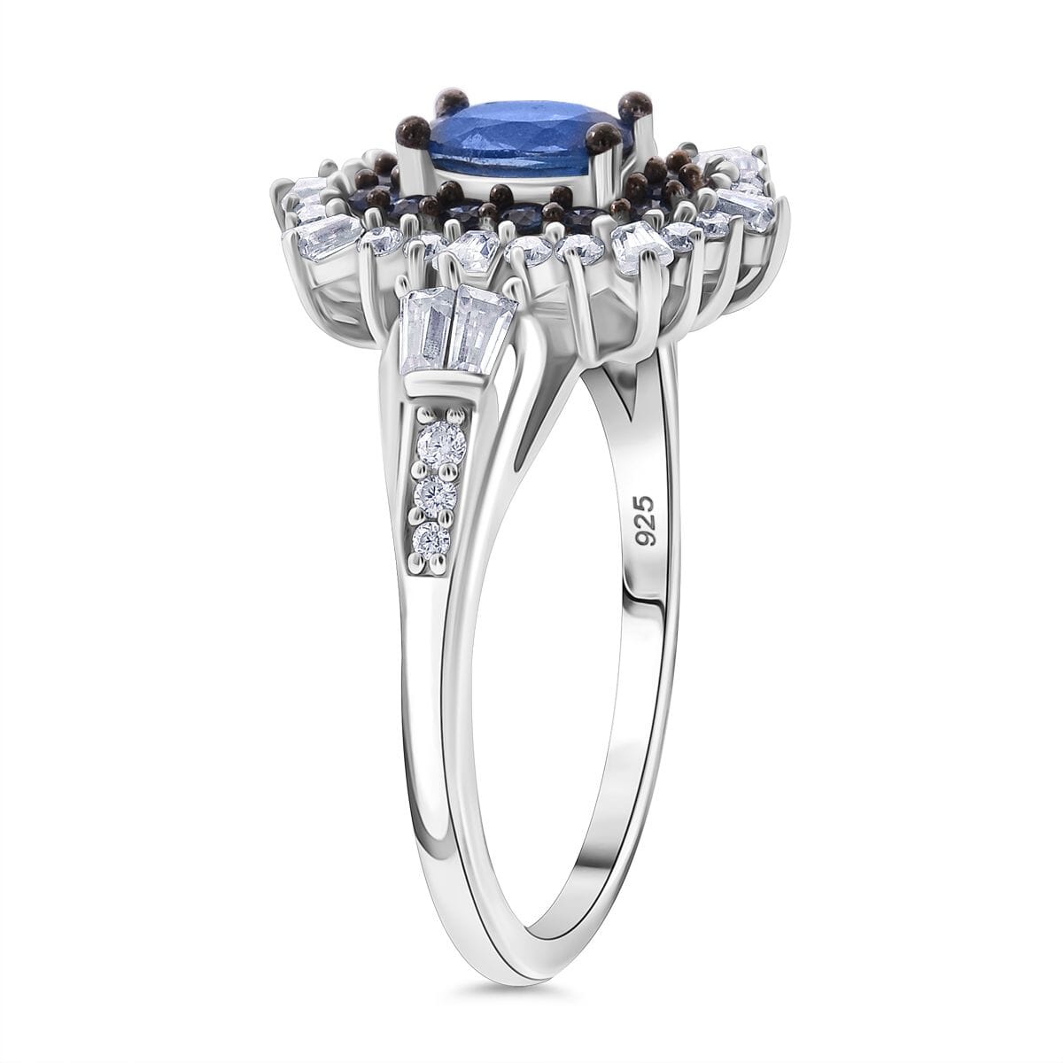 Ceylon Blue Sapphire and Moissanite 1.40 ctw Firecracker Ring in Rhodium Over Sterling Silver (Size 9.0) image number 3