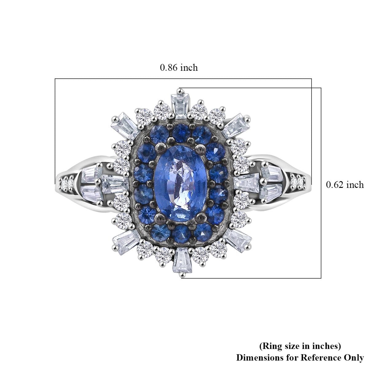 Ceylon Blue Sapphire and Moissanite 1.40 ctw Firecracker Ring in Rhodium Over Sterling Silver (Size 9.0) image number 5