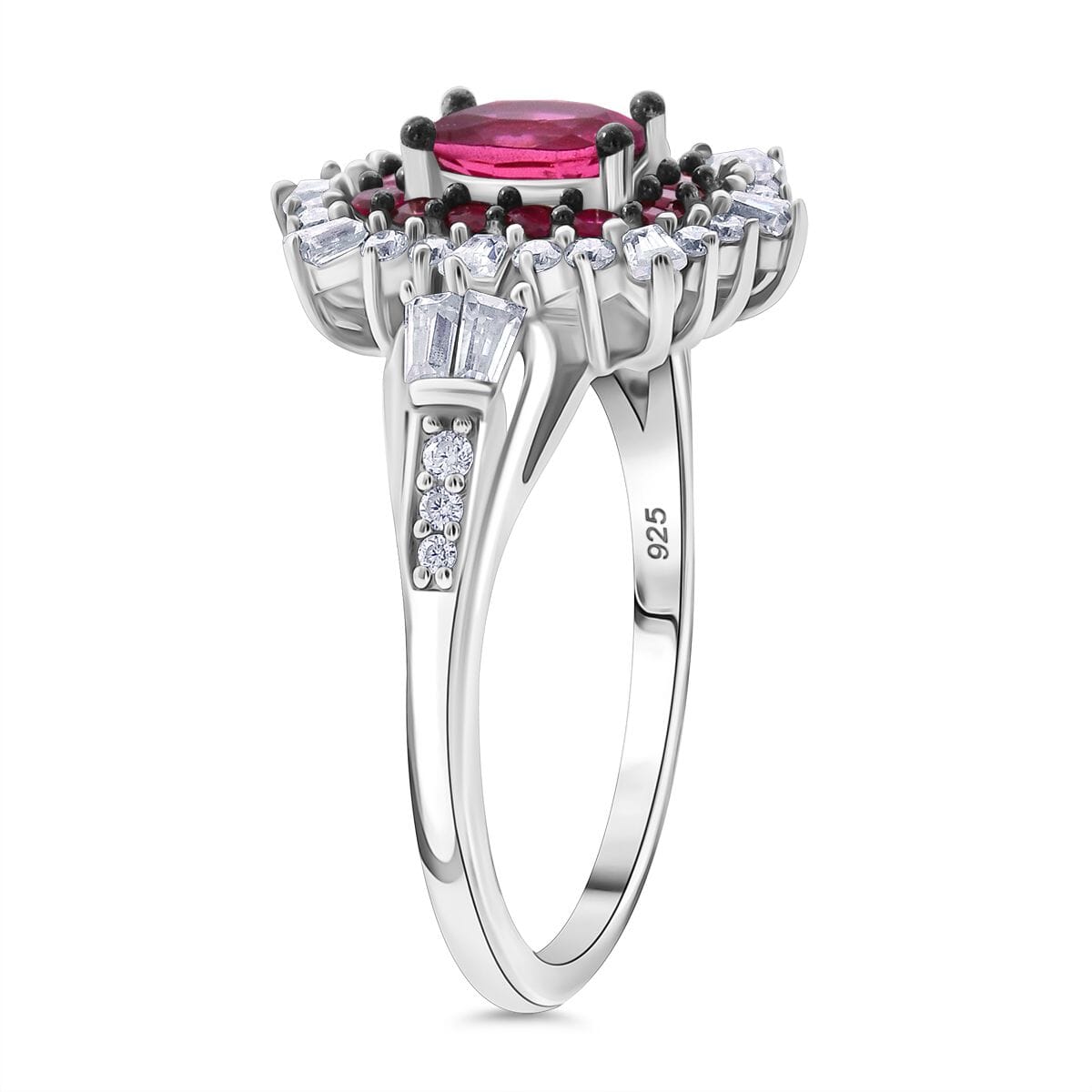 Ouro Fino Rubellite and Moissanite 1.30 ctw Firecracker Ring in Rhodium Over Sterling Silver (Size 5.0) image number 3