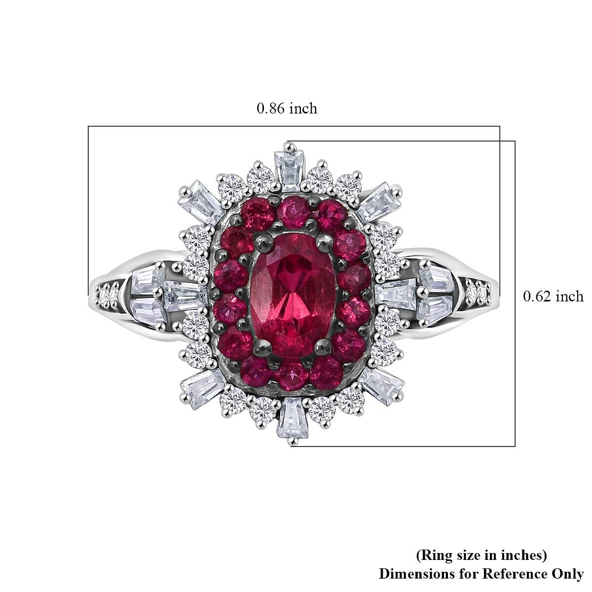 Ouro Fino Rubellite and Moissanite 1.30 ctw Firecracker Ring in Rhodium Over Sterling Silver (Size 5.0)