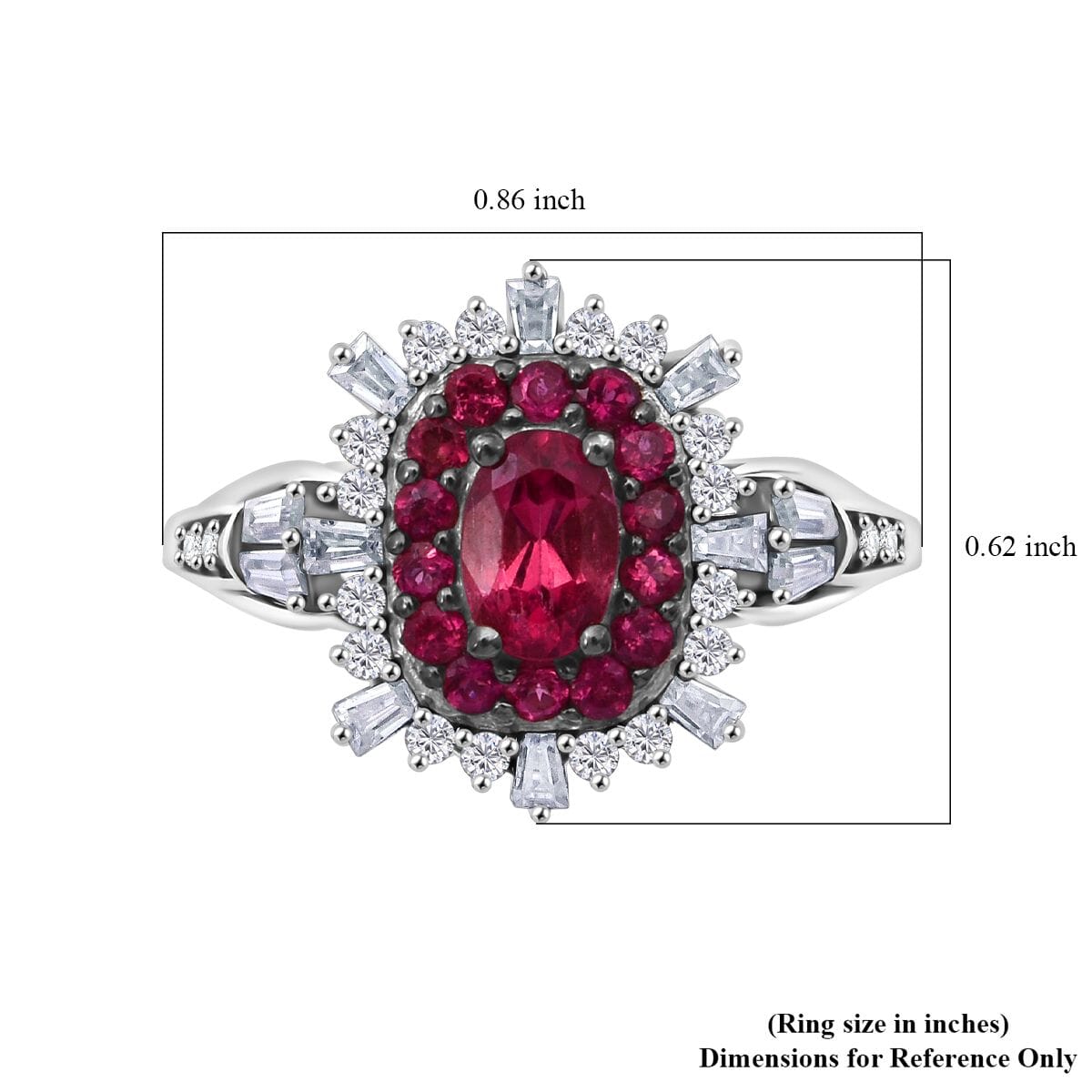 Ouro Fino Rubellite and Moissanite 1.30 ctw Firecracker Ring in Rhodium Over Sterling Silver (Size 5.0) image number 5
