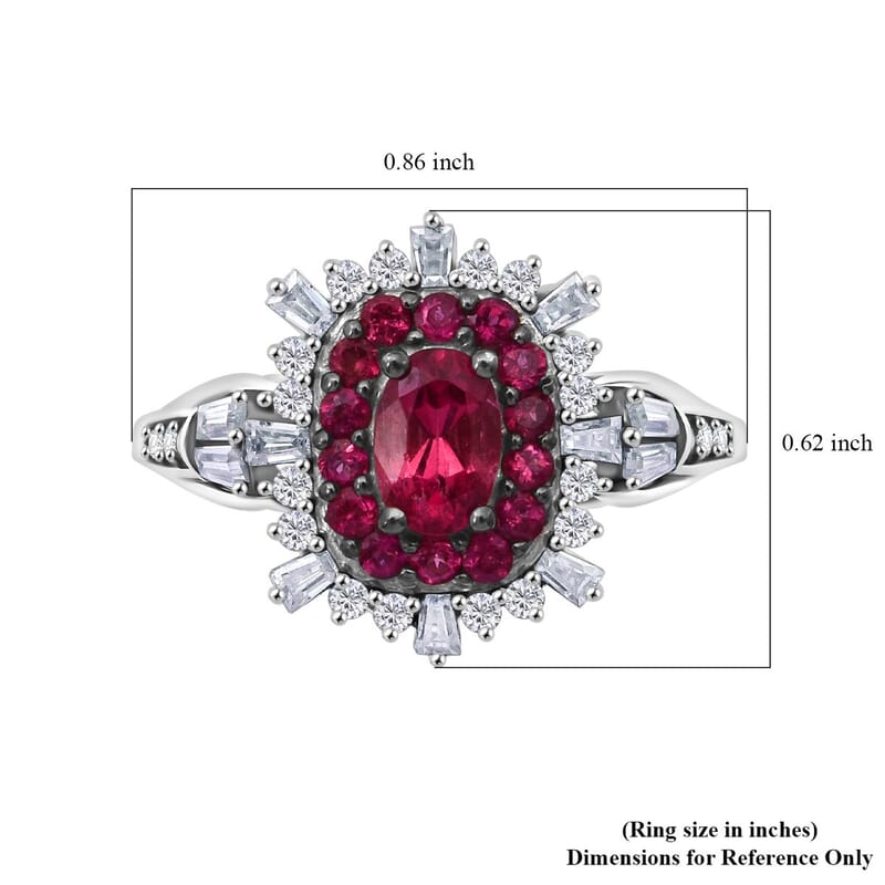 Ouro Fino Rubellite and Moissanite 1.30 ctw Firecracker Ring in Rhodium Over Sterling Silver (Size 5.0)