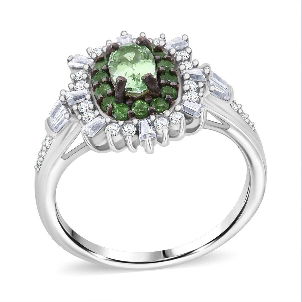 Tsavorite Garnet and Moissanite 1.30 ctw Ring in Rhodium Over Sterling Silver (Size 7.0) image number 0