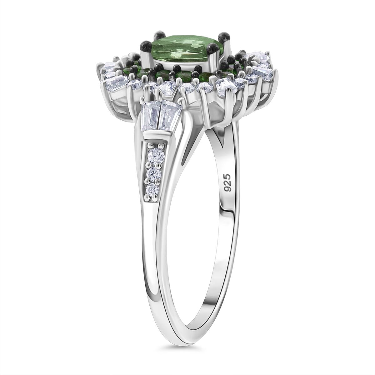 Tsavorite Garnet and Moissanite 1.30 ctw Ring in Rhodium Over Sterling Silver (Size 7.0) image number 3