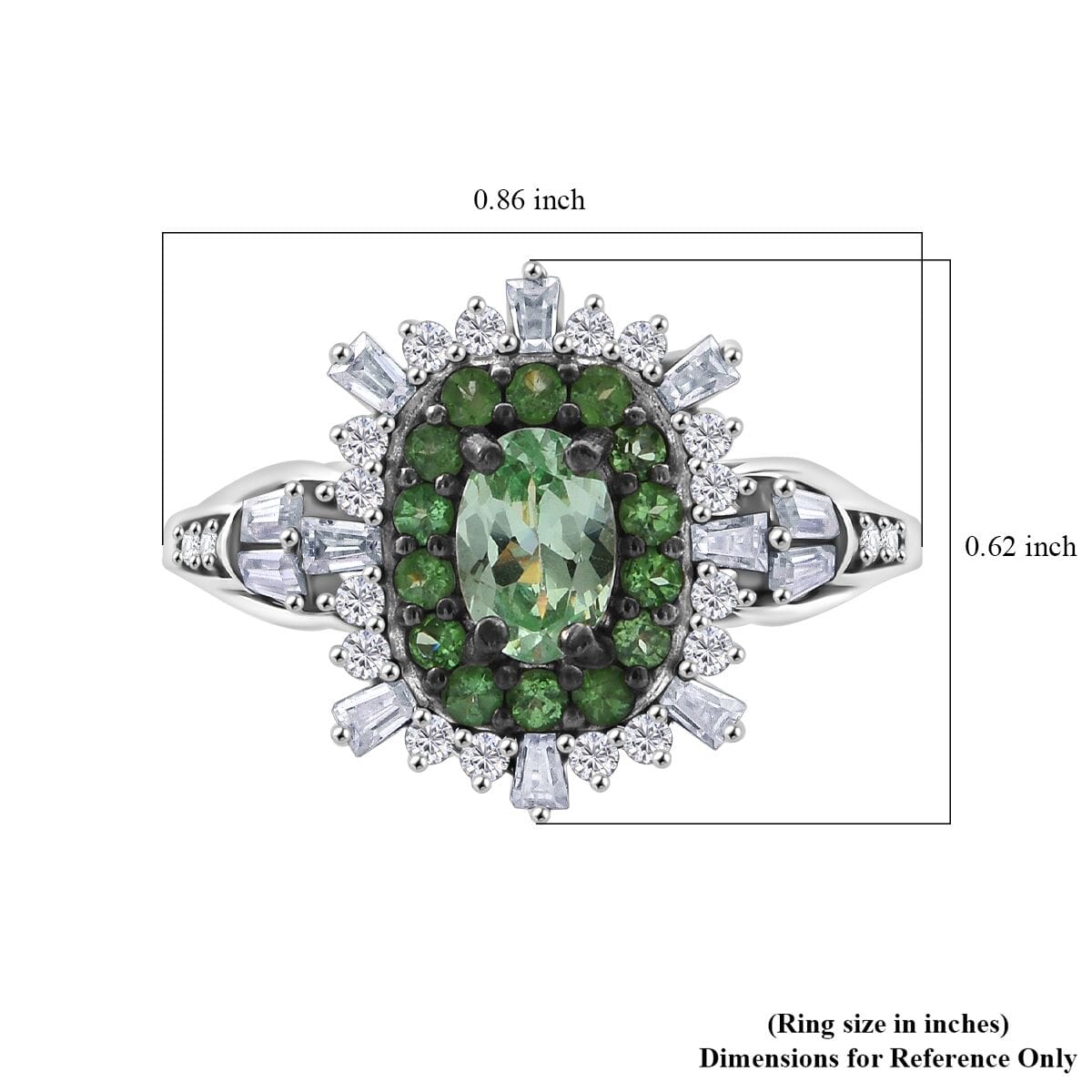 Tsavorite Garnet and Moissanite 1.30 ctw Ring in Rhodium Over Sterling Silver (Size 7.0) image number 5