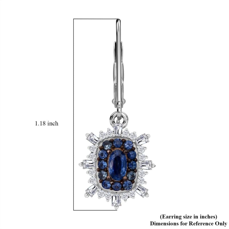 Ceylon Blue Sapphire and Moissanite 1.75 ctw Firecracker Earrings in Rhodium Over Sterling Silver