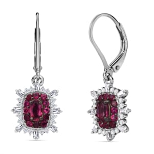 Ouro Fino Rubellite and Moissanite 1.60 ctw Firecracker Earrings in Rhodium Over Sterling Silver
