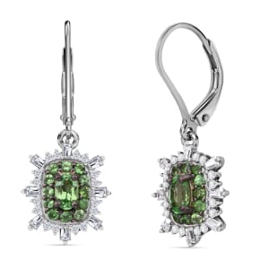 Tsavorite Garnet and Moissanite 1.60 ctw Firecracker Earrings in Rhodium Over Sterling Silver