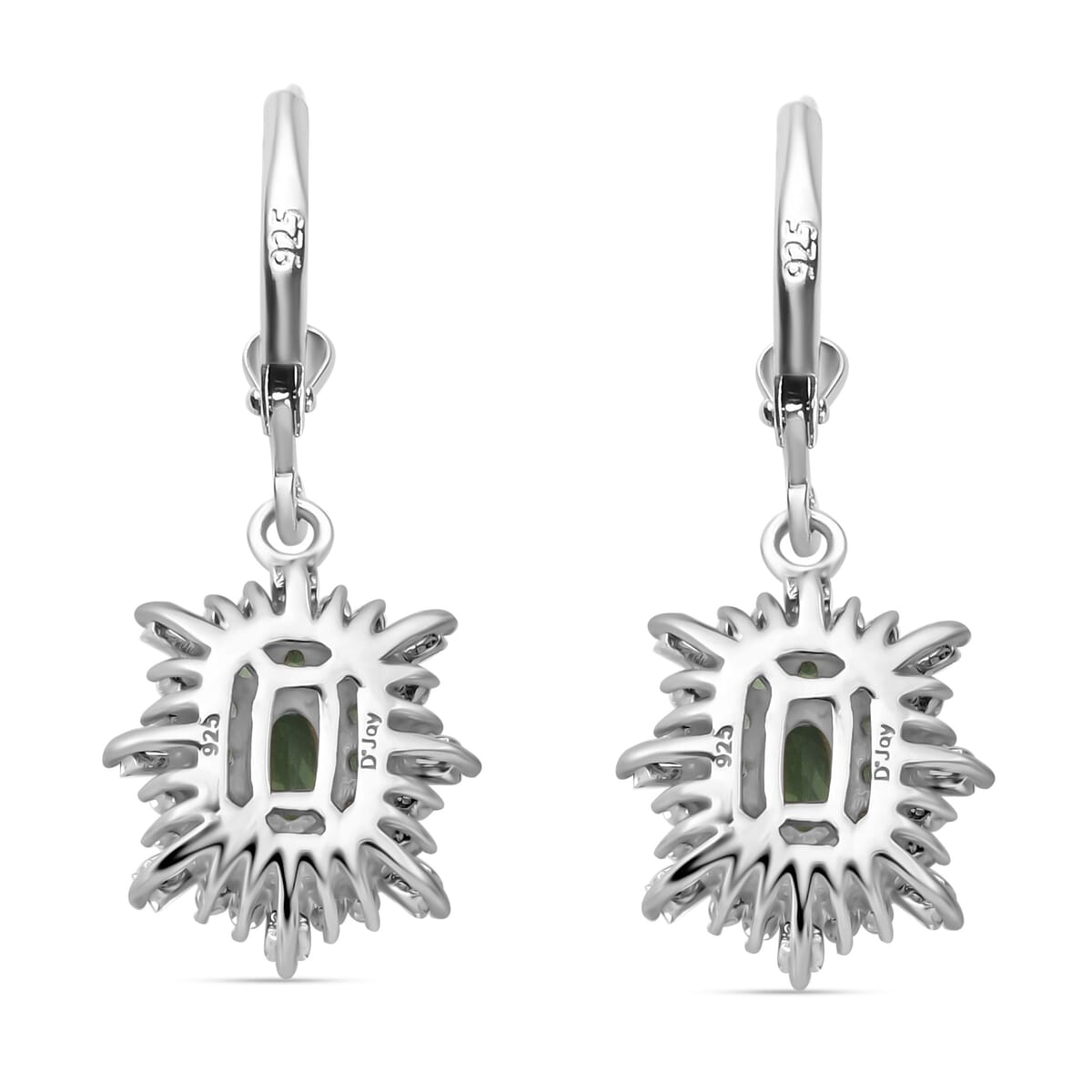 Tsavorite Garnet and Moissanite 1.60 ctw Firecracker Earrings in Rhodium Over Sterling Silver image number 3