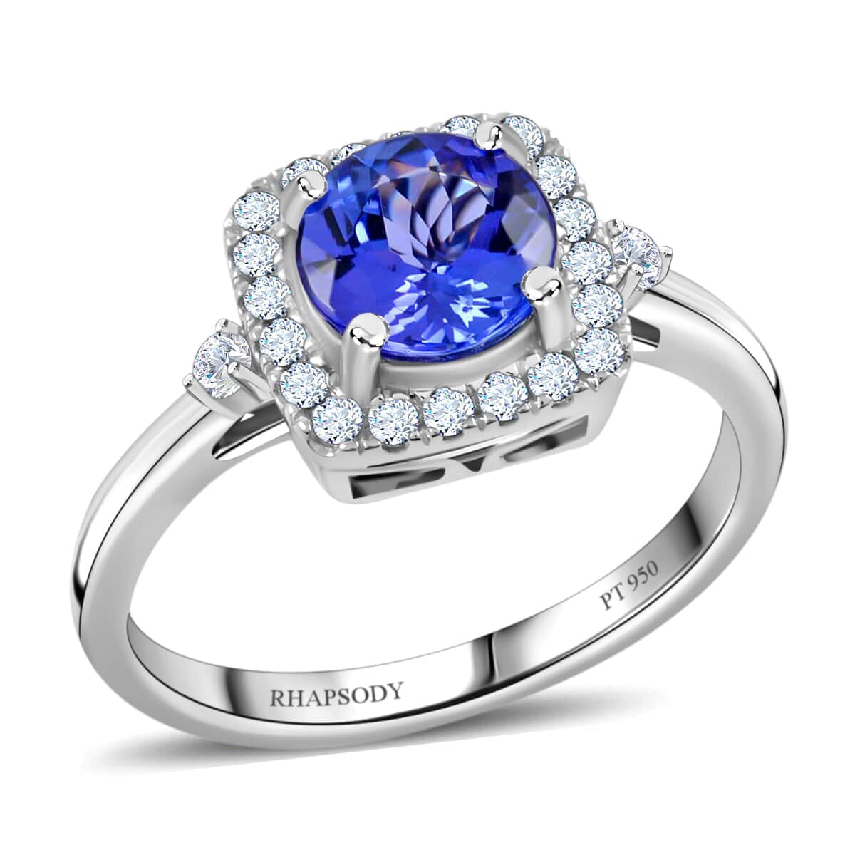 Certified & Appraised Rhapsody AAAA Tanzanite and E-F VS Diamond 1.80 ctw Ring in 950 Platinum (Size 5.5) 5.70 Grams image number 0