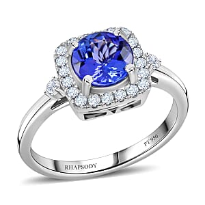 Certified & Appraised Rhapsody AAAA Tanzanite and E-F VS Diamond 1.80 ctw Ring in 950 Platinum (Size 7.5) 5.70 Grams