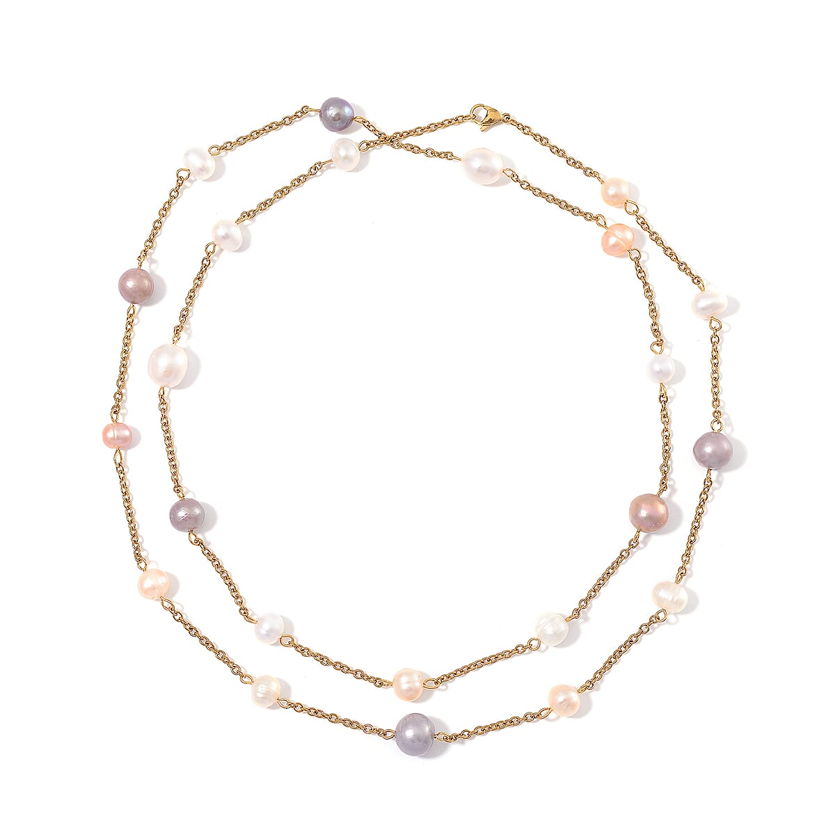 Multi Color Freshwater Pearl Necklace 36 Inches in ION Plated YG Stainless Steel image number 2