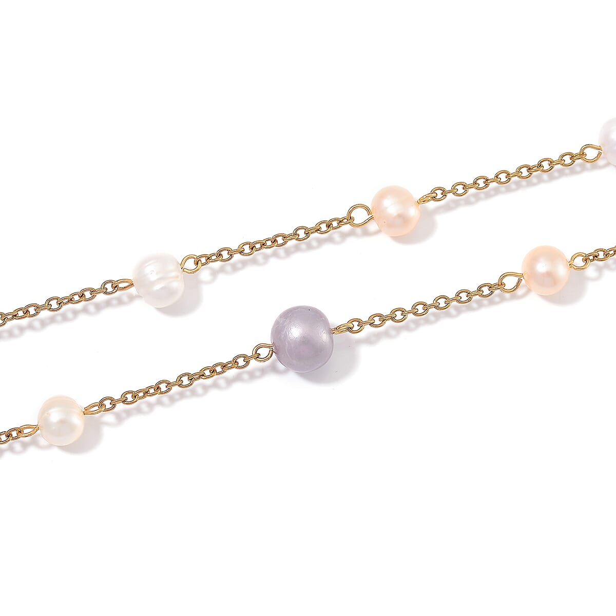 Multi Color Freshwater Pearl Necklace 36 Inches in ION Plated YG Stainless Steel image number 3