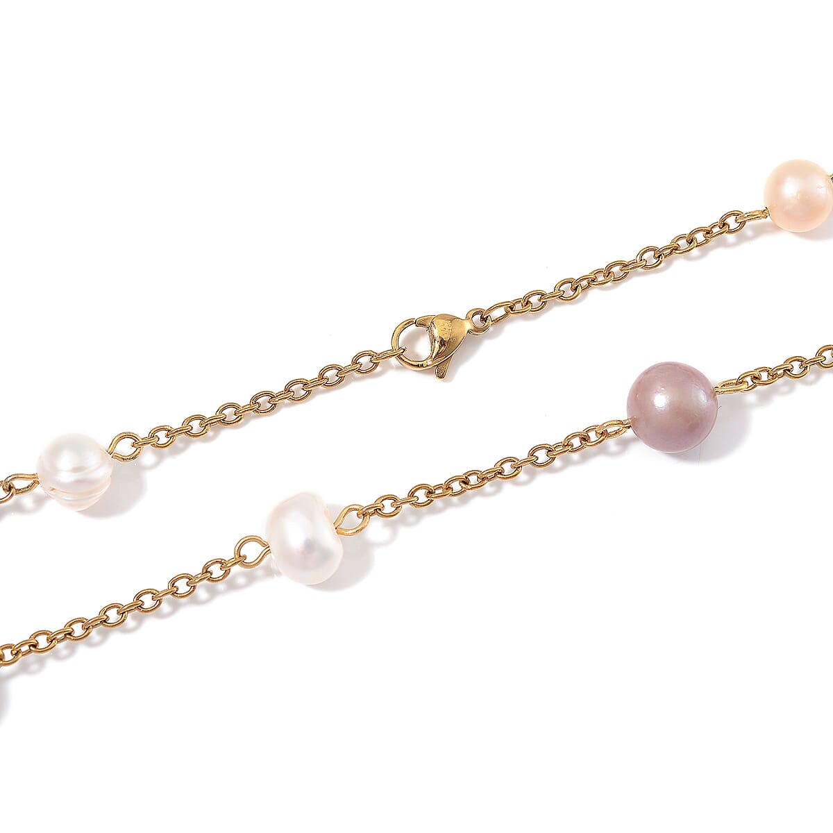 Multi Color Freshwater Pearl Necklace 36 Inches in ION Plated YG Stainless Steel image number 4