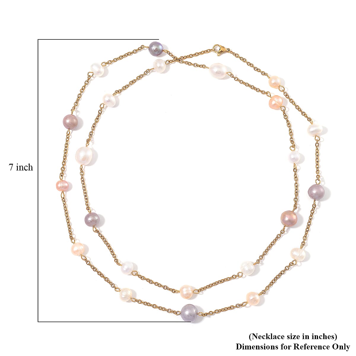 Multi Color Freshwater Pearl Necklace 36 Inches in ION Plated YG Stainless Steel image number 5