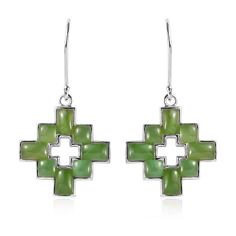 Sajen Silver Nephrite Jade 10.00 ctw Earrings in rhodium Sterling Silver
