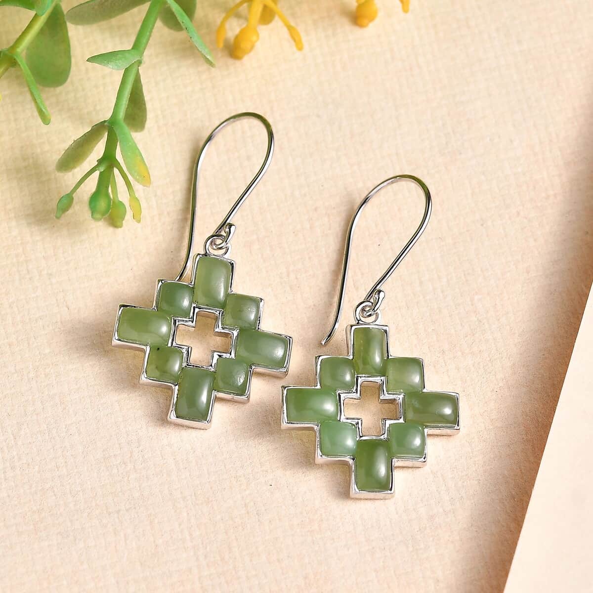 Sajen Silver Nephrite Jade 10.00 ctw Earrings in rhodium Sterling Silver image number 1