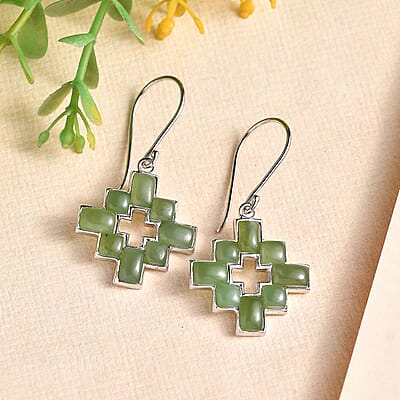 Sajen Silver Nephrite Jade 10.00 ctw Earrings in rhodium Sterling Silver
