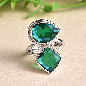 Sajen Silver Rainbow Caribbean Doublet Quartz 7.80 ctw Ring in Rhodium Over Sterling Silver (Size 10.0)