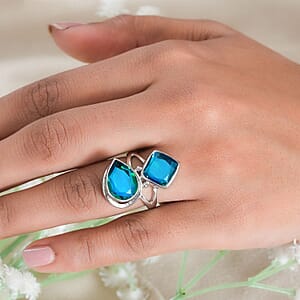 Sajen Silver Rainbow Caribbean Doublet Quartz 7.80 ctw Ring in Rhodium Over Sterling Silver (Size 10.0)