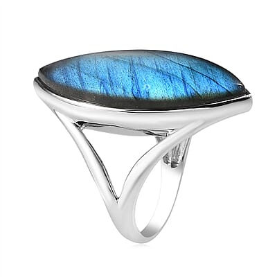 Sajen Silver Malagasy Labradorite 19.60 ctw Ring in Rhodium Over Sterling Silver (Size 10.0)