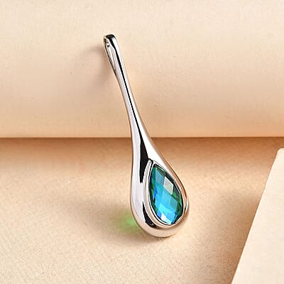 Sajen Silver Rainbow Caribbean Doublet Quartz 2.15 ctw Pendant without Chain in Rhodium Over Sterling Silver