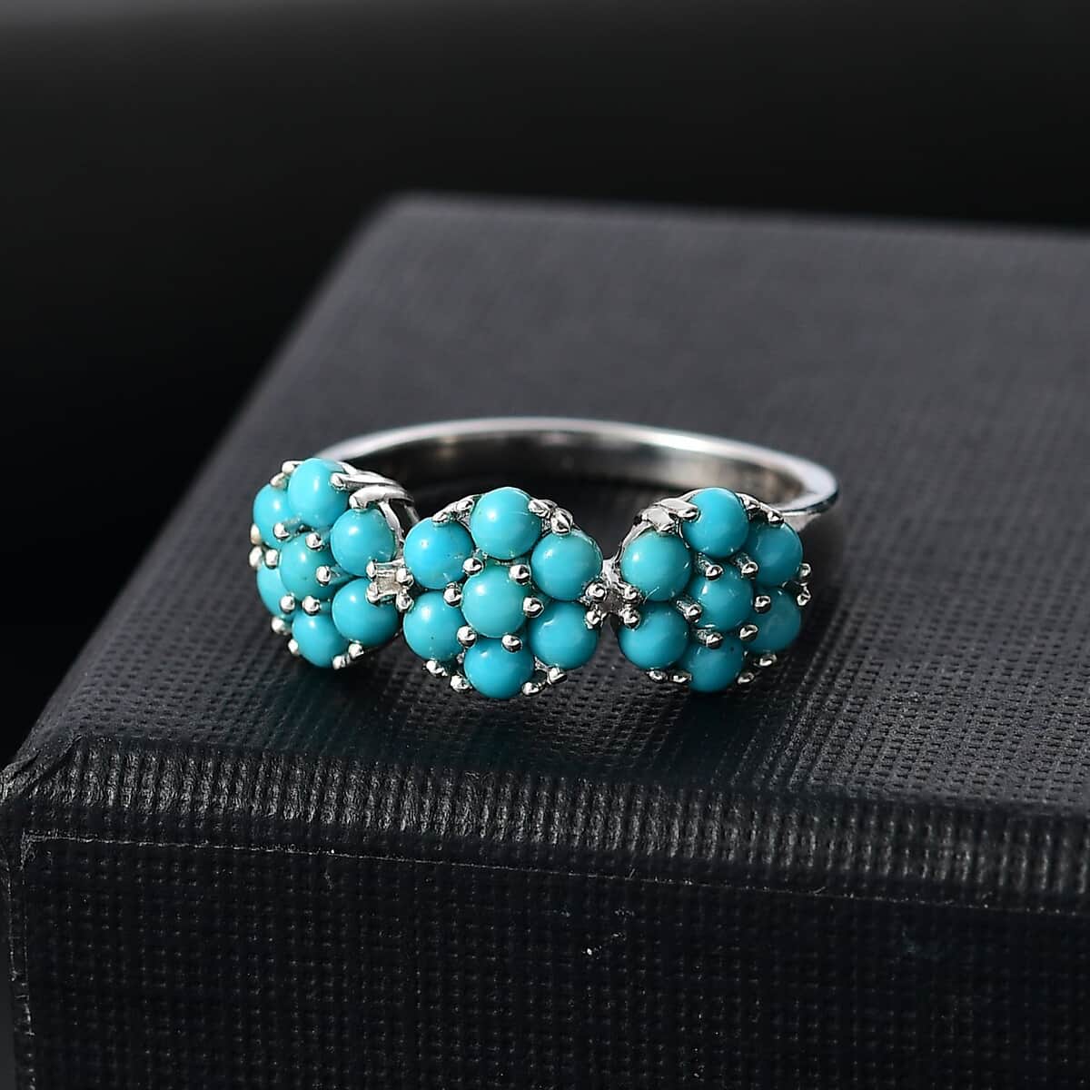 Sleeping Beauty Turquoise 1.35 ctw Floral Ring in Rhodium Over Sterling Silver (Size 10.0)  image number 1