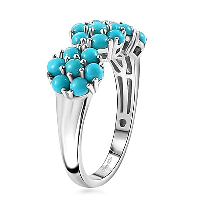 Sleeping Beauty Turquoise 1.35 ctw Floral Ring in Rhodium Over Sterling Silver (Size 10.0) 
