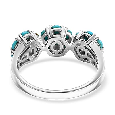 Sleeping Beauty Turquoise 1.35 ctw Floral Ring in Rhodium Over Sterling Silver (Size 10.0) 