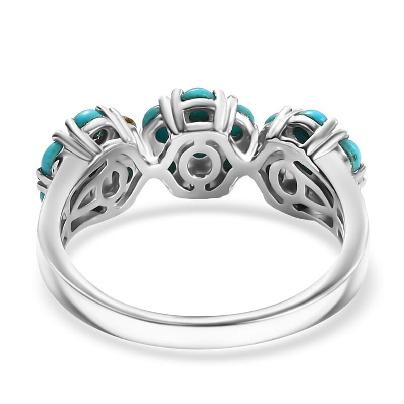 Sleeping Beauty Turquoise 1.35 ctw Floral Ring in Rhodium Over Sterling Silver (Size 10.0) 